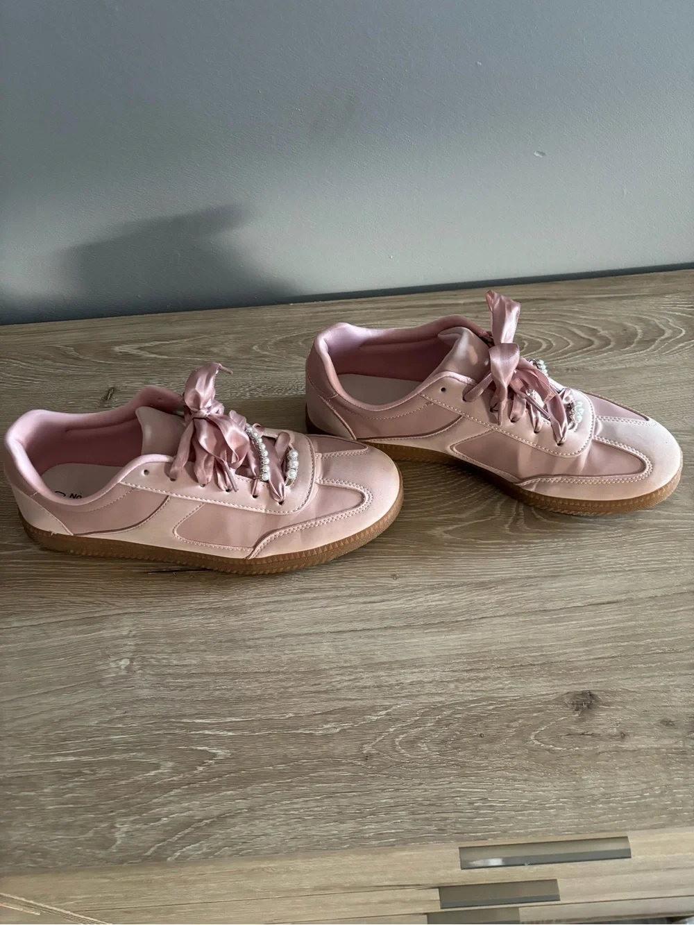 No Boundaries Blush Pink Satin Ribbon & Pearl Accent Women's Sneakers